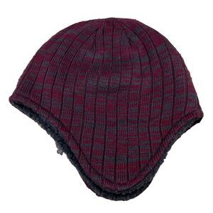 Stanley Bostitch TOOLS KNIT BEANIE HAT Heather Gray & Maroon with Ear Flaps NWOT